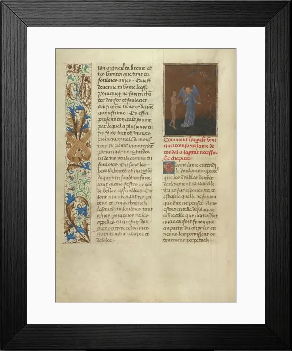 Framed Print : Tondal's Soul Enters Hell, Accompanied by His Guardian Angel; Les Visions du chevalier Tondal, 1475. Creator: Simon Marmion Framed Print : Tondal's Soul Enters Hell, Accompanied by His Guardian Angel; Les Visions du chevalier Tondal, 1475. Creator: Simon Marmion