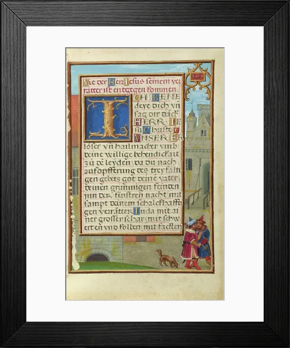 Framed Print : Border with Joab Stabbing Abner; Prayer Book of Cardinal Albrecht of Brandenburg, about 1525-1530. Creator: Simon Bening Framed Print : Border with Joab Stabbing Abner; Prayer Book of Cardinal Albrecht of Brandenburg, about 1525-1530. Creator: Simon Bening