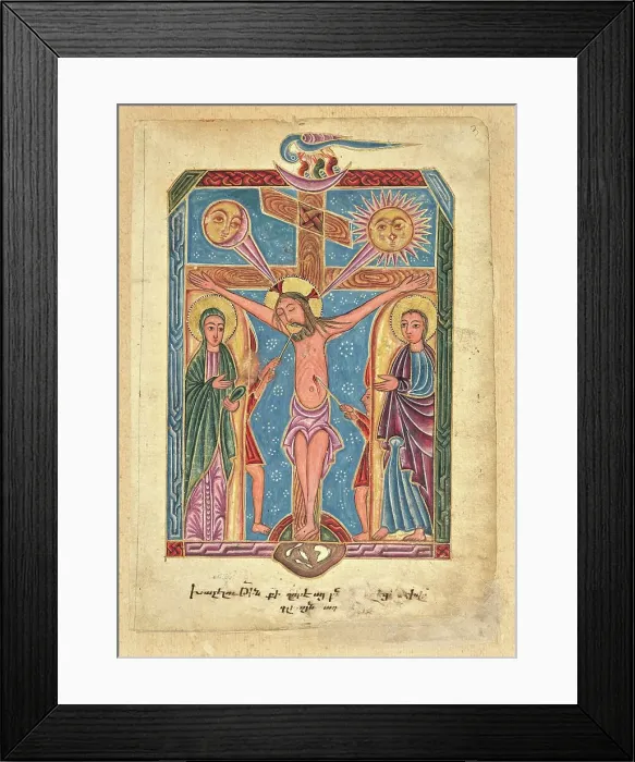 Framed Print : Leaf from Ms. Ludwig II 7 with The Crucifixion, 1615. Creator: Mesrop of Khizan Framed Print : Leaf from Ms. Ludwig II 7 with The Crucifixion, 1615. Creator: Mesrop of Khizan