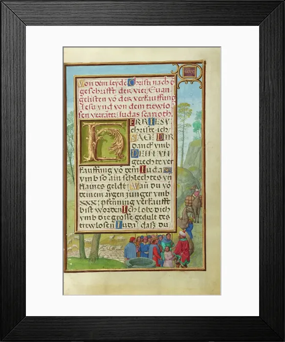 Framed Print : Border with Joseph Being Sold by His Brothers, about 1525-1530. Creator: Simon Bening Framed Print : Border with Joseph Being Sold by His Brothers, about 1525-1530. Creator: Simon Bening