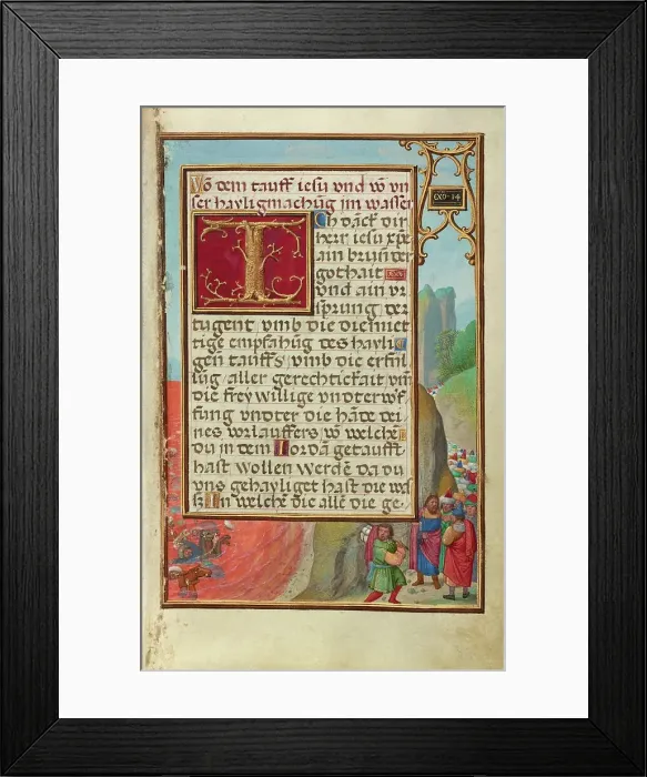 Framed Print : Border with the Crossing of the Red Sea, about 1525-1530. Creator: Simon Bening Framed Print : Border with the Crossing of the Red Sea, about 1525-1530. Creator: Simon Bening