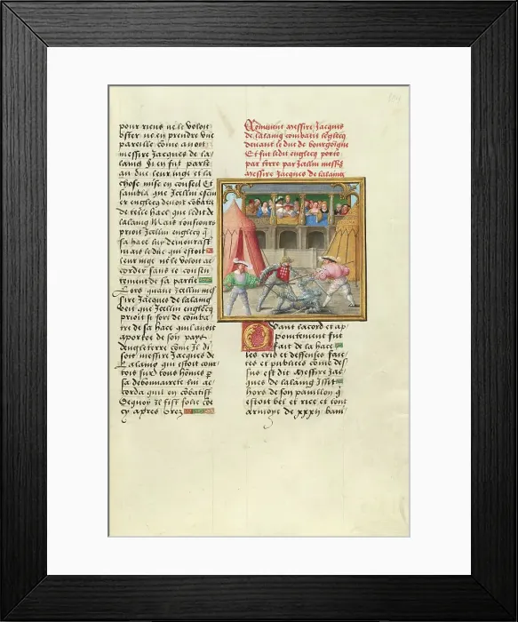 Framed Print : Jacques de Lalaing Defeating an English Esquire before the Duke of Burgundy, about 1530. Creator: Master of the Getty Lalaing Framed Print : Jacques de Lalaing Defeating an English Esquire before the Duke of Burgundy, about 1530. Creator: Master of the Getty Lalaing