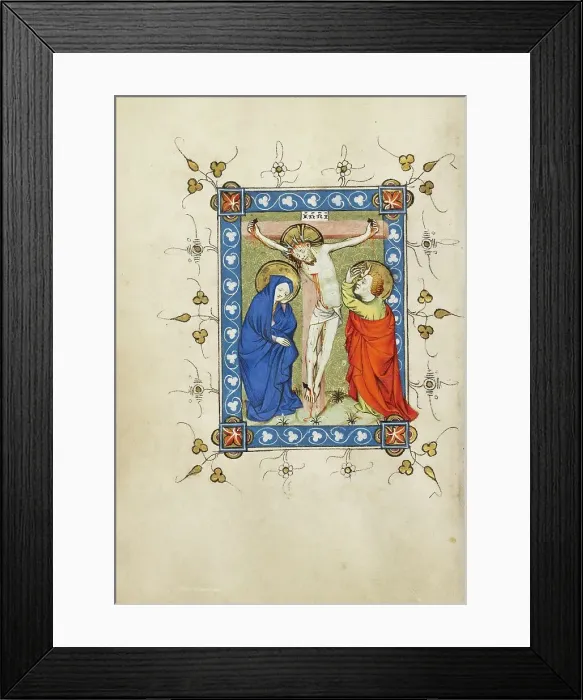 Framed Print : The Crucifixion; Book of Hours, about 1405-1410. Creator: Masters of Dirc van Delf Framed Print : The Crucifixion; Book of Hours, about 1405-1410. Creator: Masters of Dirc van Delf