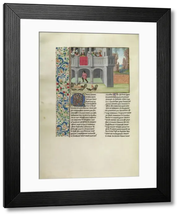 Framed Print : The Parable of Hens and Corn, c1380s; Chroniques (Book Three), about 1480-1483. Creator: Master of the Getty Froissart Framed Print : The Parable of Hens and Corn, c1380s; Chroniques (Book Three), about 1480-1483. Creator: Master of the Getty Froissart