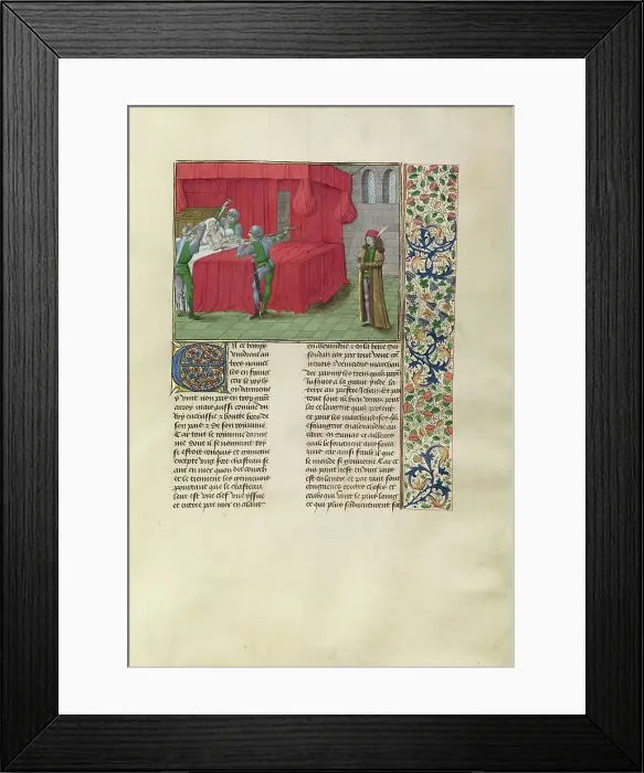 Framed Print : The King of Cyprus Killed by his Brothers Persecutors, c1360s; about 1480-1483. Creator: Master of the Getty Froissart Framed Print : The King of Cyprus Killed by his Brothers Persecutors, c1360s; about 1480-1483. Creator: Master of the Getty Froissart