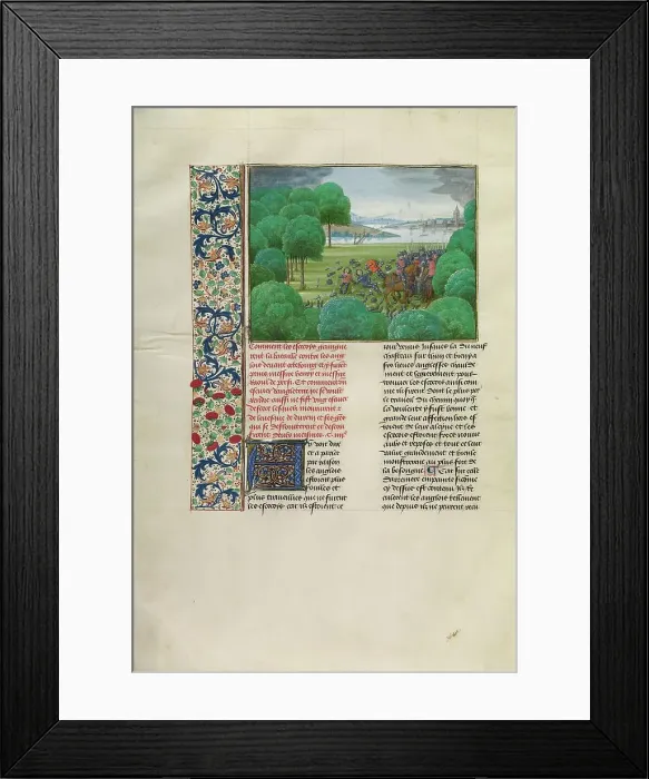 Framed Print : The Scottish Defeating the English and Capturing Henry and Raoul Percy, c1388, about 1480-1483. Creator: Master of the Getty Froissart Framed Print : The Scottish Defeating the English and Capturing Henry and Raoul Percy, c1388, about 1480-1483. Creator: Master of the Getty Froissart
