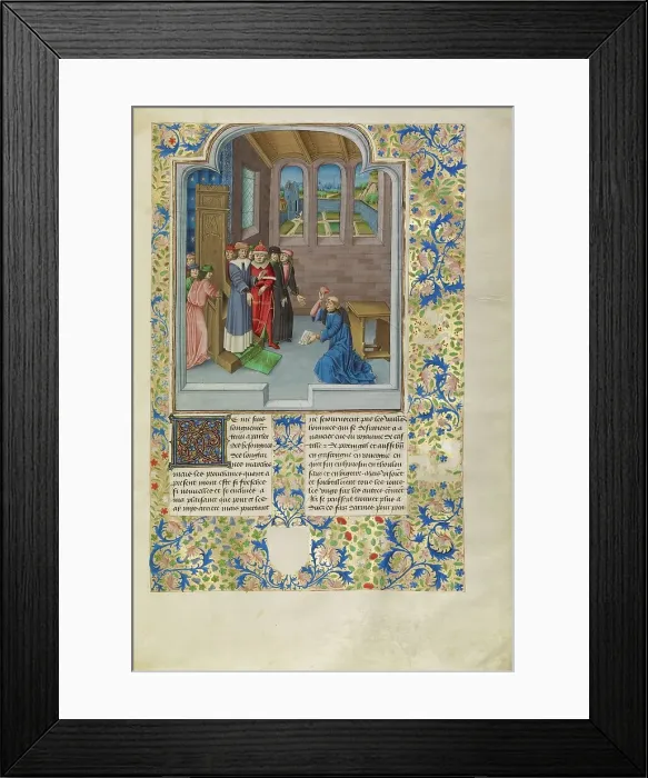 Framed Print : Froissart Kneeling before Gaston Phebus, Count of Foix, c1360s; about 1480-1483. Creator: Master of the Soane Josephus Framed Print : Froissart Kneeling before Gaston Phebus, Count of Foix, c1360s; about 1480-1483. Creator: Master of the Soane Josephus