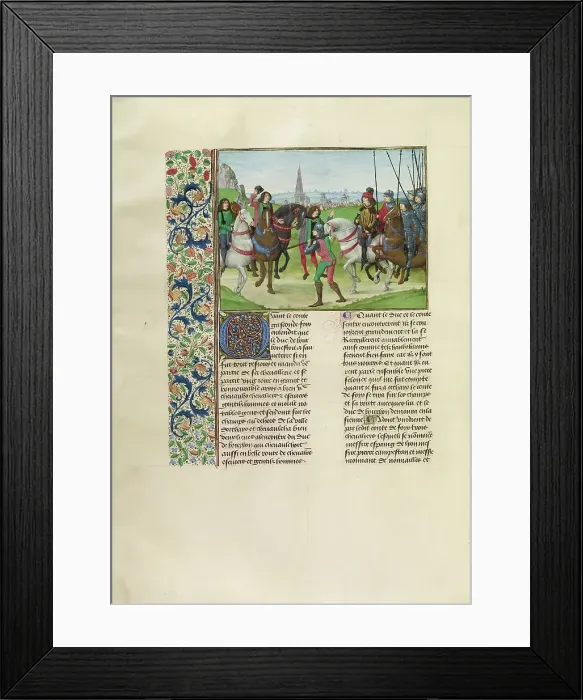 Framed Print : Gaston Phebus, Count of Foix, with his Retinue, c1370s; Chroniques (Book Three), about 1480-1483. Creator: Master of the Getty Froissart Framed Print : Gaston Phebus, Count of Foix, with his Retinue, c1370s; Chroniques (Book Three), about 1480-1483. Creator: Master of the Getty Froissart