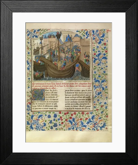 Framed Print : Alexander Attacks the City of Tyre; Livre des fais d'Alexandre le grant, about 1470-1475. Creator: Master of the Jardin de vertueuse consolation Framed Print : Alexander Attacks the City of Tyre; Livre des fais d'Alexandre le grant, about 1470-1475. Creator: Master of the Jardin de vertueuse consolation