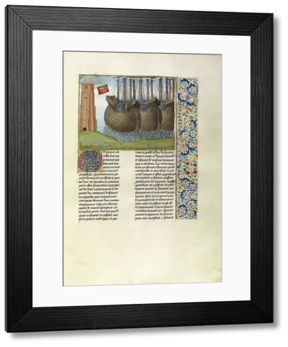 Framed Print : The English Fleet in Flemish Waters; Chronicles (Book Three), about 1480-1483. Creator: Master of the Getty Froissart Framed Print : The English Fleet in Flemish Waters; Chronicles (Book Three), about 1480-1483. Creator: Master of the Getty Froissart