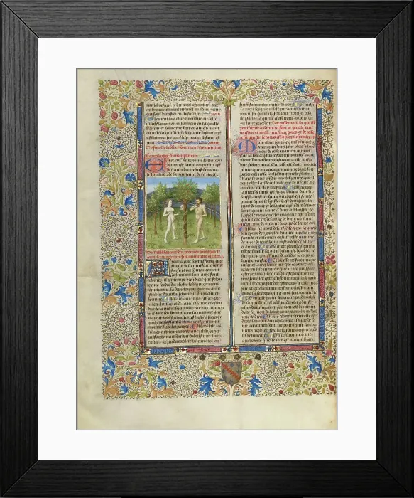 Framed Print : Adam and Eve Eating the Forbidden Fruit; Cite de Dieu, about 1440-1450. Creator: Master of the Oxford Hours Framed Print : Adam and Eve Eating the Forbidden Fruit; Cite de Dieu, about 1440-1450. Creator: Master of the Oxford Hours