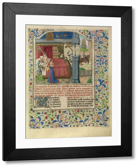 Framed Print : The Birth of Alexander; Livre des fais d'Alexandre le grant, about 1470-1475. Creator: Master of the Jardin de vertueuse consolation Framed Print : The Birth of Alexander; Livre des fais d'Alexandre le grant, about 1470-1475. Creator: Master of the Jardin de vertueuse consolation