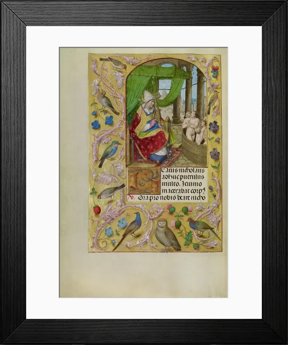 Framed Print : Saint Nicholas Rescuing Three Youths from a Tub; Spinola Hours, about 1510-1520. Creator: Master of the Lubeck Bible Framed Print : Saint Nicholas Rescuing Three Youths from a Tub; Spinola Hours, about 1510-1520. Creator: Master of the Lubeck Bible
