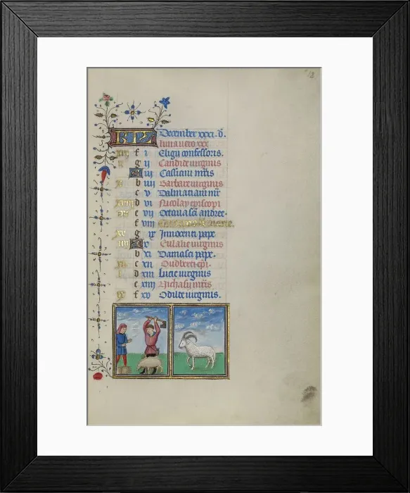 Framed Print : Calendar Page for December: Slaughtering a Pig: Capricorn; Book of Hours, about 1450-1455. Creator: Master of the Lee Hours Framed Print : Calendar Page for December: Slaughtering a Pig: Capricorn; Book of Hours, about 1450-1455. Creator: Master of the Lee Hours