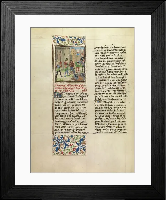 Framed Print : Alexander Orders the Destruction of His Army's Excess Baggage, about 1470-1475. Creator: Master of the Jardin de vertueuse consolation Framed Print : Alexander Orders the Destruction of His Army's Excess Baggage, about 1470-1475. Creator: Master of the Jardin de vertueuse consolation