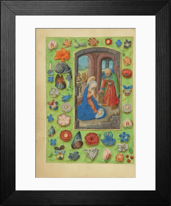 Framed Print : The Nativity; Crohin-La Fontaine Hours, (about 1480-1485?). Creators: Master of the Dresden Prayer Book, Workshop of the Master of the Dresden Prayer Book