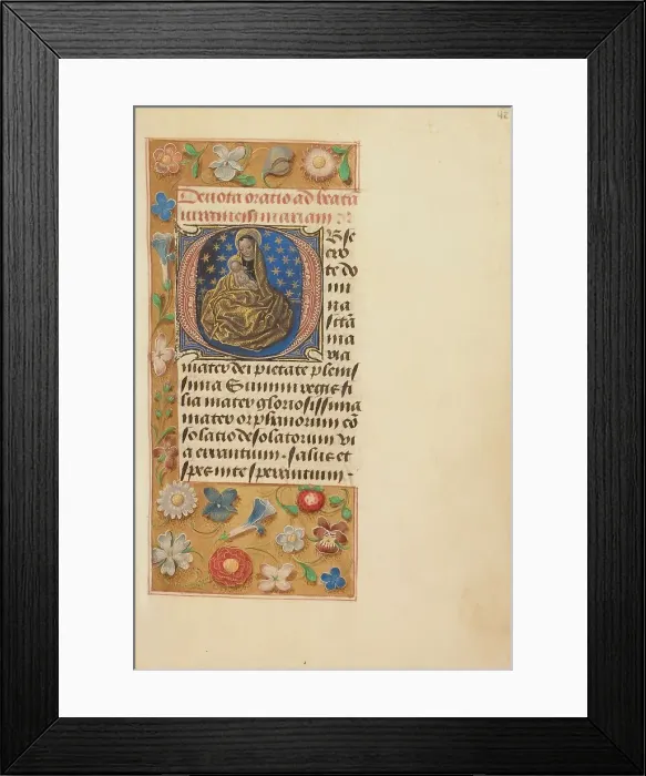 Framed Print : Initial O: Madonna of Humility; Crohin-La Fontaine Hours, (about 1480-1485?). Creators: Master of the Dresden Prayer Book, Workshop of the Master of the Dresden Prayer Book Framed Print : Initial O: Madonna of Humility; Crohin-La Fontaine Hours, (about 1480-1485?). Creators: Master of the Dresden Prayer Book, Workshop of the Master of the Dresden Prayer Book
