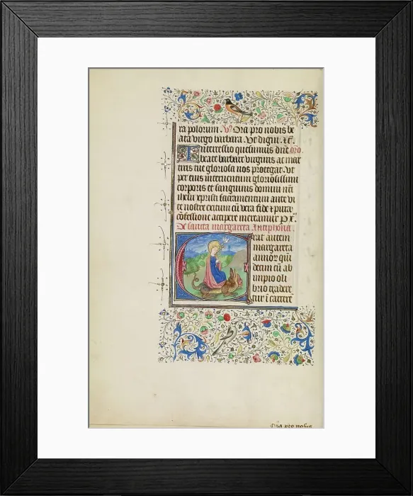 Framed Print : Initial E: Saint Margaret and a Dragon; Llangattock Hours, 1450s. Creator: Master of the Llangattock Hours Framed Print : Initial E: Saint Margaret and a Dragon; Llangattock Hours, 1450s. Creator: Master of the Llangattock Hours