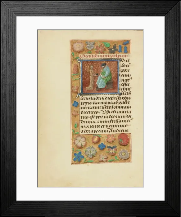 Framed Print : Initial I: Saint Matthew; Crohin-La Fontaine Hours, (about 1480-1485?). Creators: Master of the Dresden Prayer Book, Workshop of the Master of the Dresden Prayer Book Framed Print : Initial I: Saint Matthew; Crohin-La Fontaine Hours, (about 1480-1485?). Creators: Master of the Dresden Prayer Book, Workshop of the Master of the Dresden Prayer Book