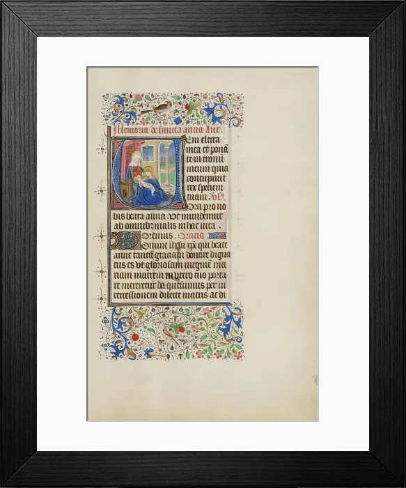 Framed Print : Initial V: The Virgin and Child with Saint Anne; Llangattock Hours, 1450s. Creator: Master of the Llangattock Hours Framed Print : Initial V: The Virgin and Child with Saint Anne; Llangattock Hours, 1450s. Creator: Master of the Llangattock Hours