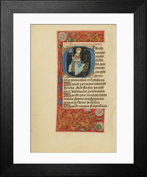 Framed Print : Initial G: Saint Margaret; Crohin-La Fontaine Hours, (about 1480-1485?). Creators: Master of the Dresden Prayer Book, Workshop of the Master of the Dresden Prayer Book Framed Print : Initial G: Saint Margaret; Crohin-La Fontaine Hours, (about 1480-1485?). Creators: Master of the Dresden Prayer Book, Workshop of the Master of the Dresden Prayer Book