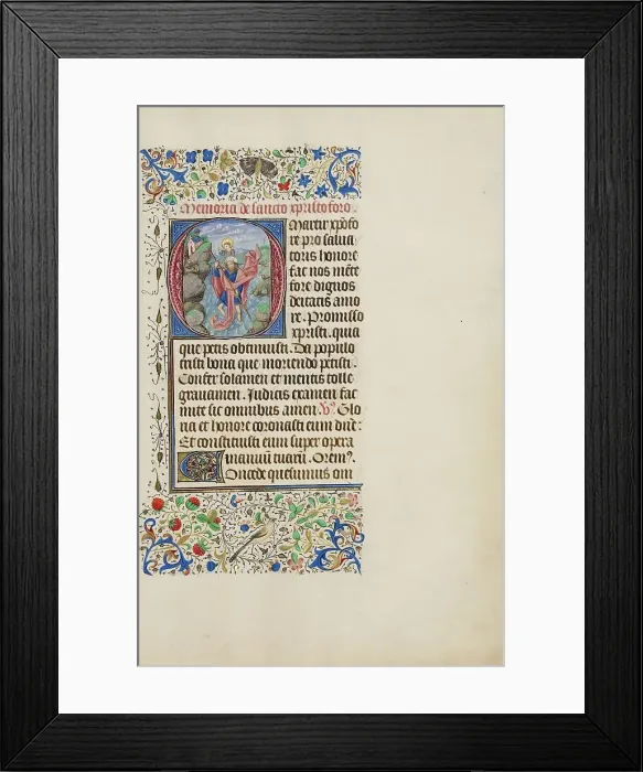 Framed Print : Initial O: Saint Christopher Carrying the Christ Child; Llangattock Hours, 1450s. Creator: Master of the Llangattock Hours Framed Print : Initial O: Saint Christopher Carrying the Christ Child; Llangattock Hours, 1450s. Creator: Master of the Llangattock Hours