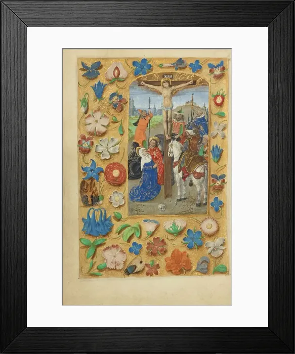 Framed Print : The Crucifixion; Crohin-La Fontaine Hours, (about 1480-1485?). Creators: Master of the Dresden Prayer Book, Workshop of the Master of the Dresden Prayer Book Framed Print : The Crucifixion; Crohin-La Fontaine Hours, (about 1480-1485?). Creators: Master of the Dresden Prayer Book, Workshop of the Master of the Dresden Prayer Book