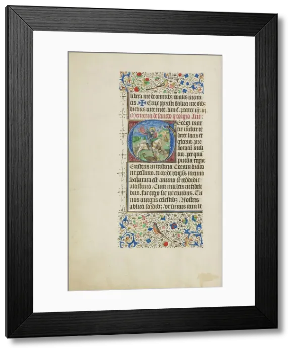 Framed Print : Initial G: Saint George and the Dragon; Llangattock Hours, 1450s. Creator: Master of the Llangattock Hours Framed Print : Initial G: Saint George and the Dragon; Llangattock Hours, 1450s. Creator: Master of the Llangattock Hours