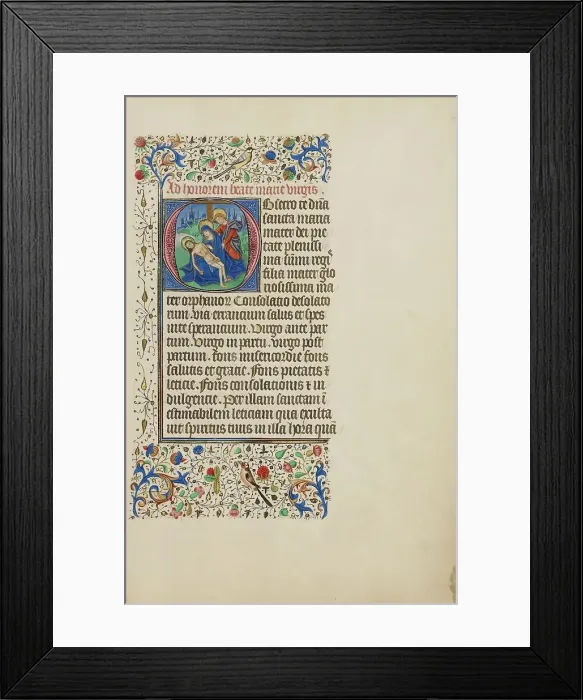 Framed Print : Initial O: The Pieta with Saint John the Evangelist; Llangattock Hours, 1450s. Creator: Master of the Llangattock Hours Framed Print : Initial O: The Pieta with Saint John the Evangelist; Llangattock Hours, 1450s. Creator: Master of the Llangattock Hours