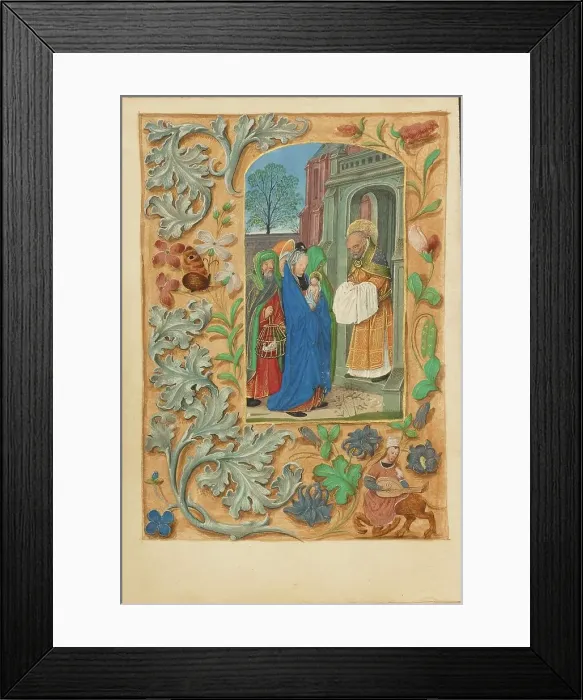 Framed Print : The Presentation in the Temple; Crohin-La Fontaine Hours, (about 1480-1485?). Creators: Master of the Dresden Prayer Book, Workshop of the Master of the Dresden Prayer Book Framed Print : The Presentation in the Temple; Crohin-La Fontaine Hours, (about 1480-1485?). Creators: Master of the Dresden Prayer Book, Workshop of the Master of the Dresden Prayer Book