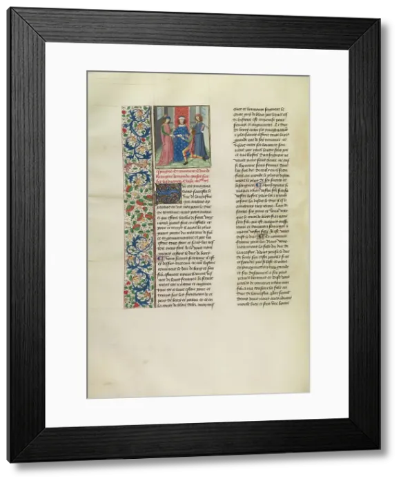 Framed Print : John of Gaunt Giving a Letter from the Duke of Berry to a Messenger, c1390s; about Creator: Master of the Copenhagen Caesar Framed Print : John of Gaunt Giving a Letter from the Duke of Berry to a Messenger, c1390s; about Creator: Master of the Copenhagen Caesar