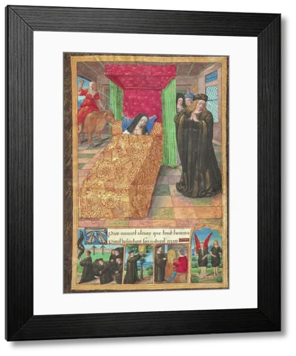 Framed Print : Madame de Balsac on Her Deathbed; Ovid, Excerpts from Heroides, about 1493. Creator: Master of the Chronique Scandaleuse Framed Print : Madame de Balsac on Her Deathbed; Ovid, Excerpts from Heroides, about 1493. Creator: Master of the Chronique Scandaleuse