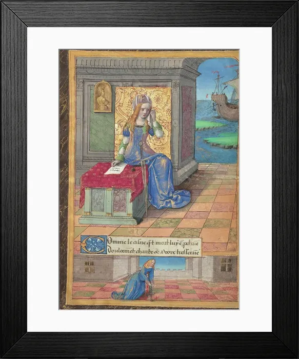 Framed Print : Dido Mourns with Aeneas's Sword Before Her; Ovid, Excerpts from Heroides, about 1493. Creator: Master of the Chronique Scandaleuse Framed Print : Dido Mourns with Aeneas's Sword Before Her; Ovid, Excerpts from Heroides, about 1493. Creator: Master of the Chronique Scandaleuse
