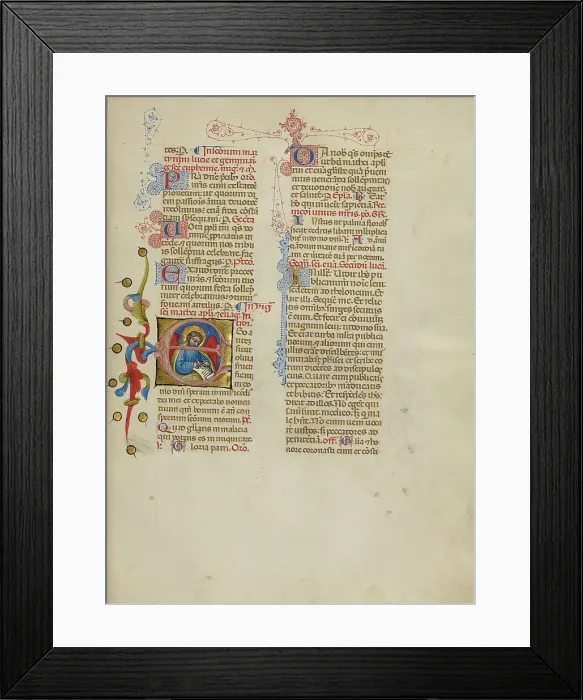Framed Print : Initial E: Saint Matthew; Missal, between about 1389 and 1400. Creator: Master of the Brussels Initials Framed Print : Initial E: Saint Matthew; Missal, between about 1389 and 1400. Creator: Master of the Brussels Initials