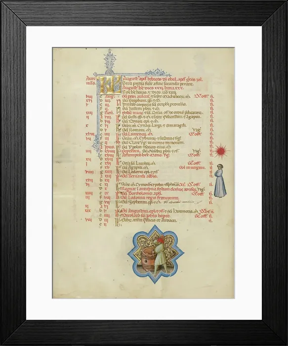 Framed Print : A Man Making a Barrel: Zodiacal Sign of Virgo; Missal, between about 1389 and 1400. Creator: Master of the Brussels Initials Framed Print : A Man Making a Barrel: Zodiacal Sign of Virgo; Missal, between about 1389 and 1400. Creator: Master of the Brussels Initials