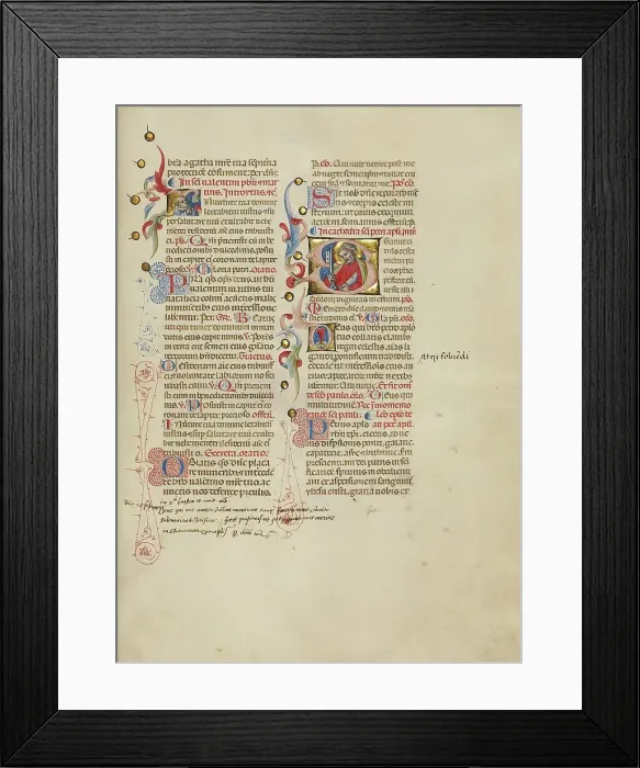 Framed Print : Initial I: Saint Valentinus: Initial S: Saint Peter; Missal, between about 1389 and 1400. Creator: Master of the Brussels Initials Framed Print : Initial I: Saint Valentinus: Initial S: Saint Peter; Missal, between about 1389 and 1400. Creator: Master of the Brussels Initials