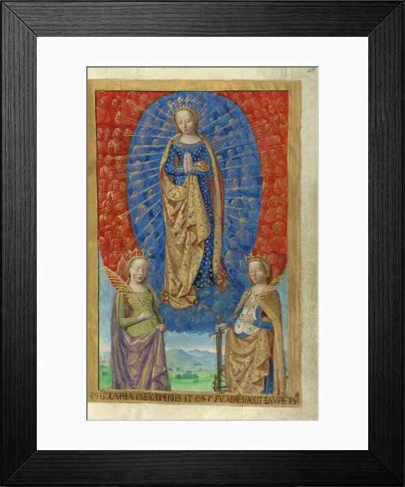 Framed Print : The Virgin in a Cloud of Angels, with Saints Barbara and Catherine; Poncher Hours, about 1500. Creator: Master of the Chronique Scandaleuse