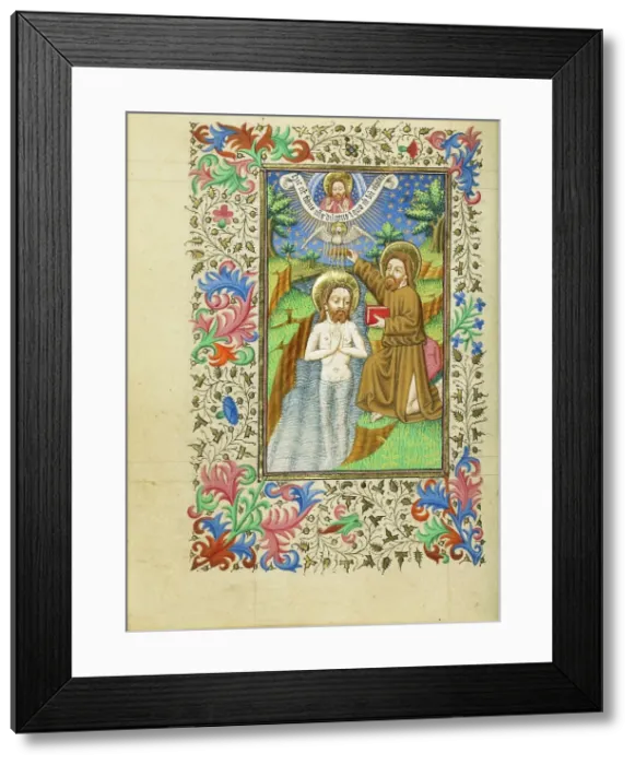 Framed Print : The Baptism of Christ; Book of Hours, about 1430-1440. Creator: Fastolf Master