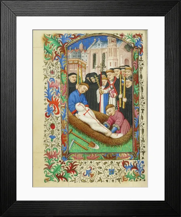 Framed Print : Burial in a Churchyard; Book of Hours, about 1430-1440. Creator: Fastolf Master Framed Print : Burial in a Churchyard; Book of Hours, about 1430-1440. Creator: Fastolf Master