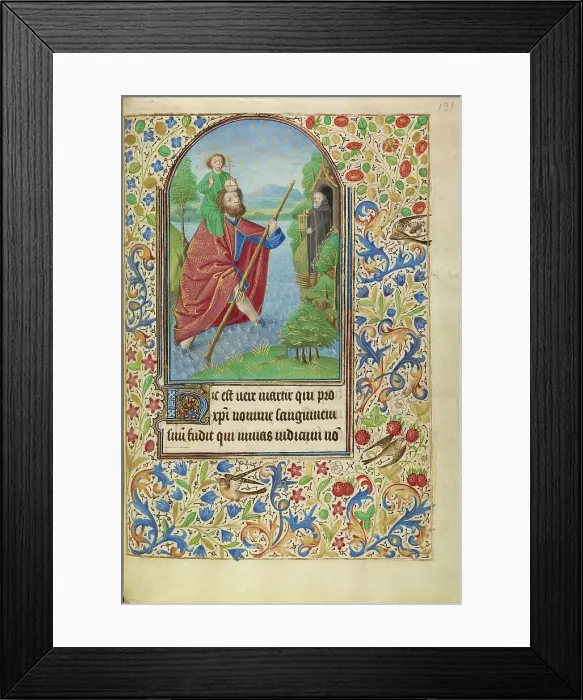 Framed Print : Saint Christopher Carrying the Christ Child; Book of Hours, about 1466-1470. Creator: Master of Jacques of Luxembourg