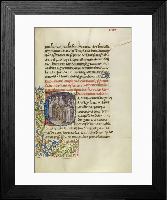 Framed Print : Initial C: The Emperor of Constantinople Enshrining the Body of Saint Anthony, about 1465-1470. Creators: Master of the Brussels Romuleon, Workshop of the Master of the Brussels Romuleon Framed Print : Initial C: The Emperor of Constantinople Enshrining the Body of Saint Anthony, about 1465-1470. Creators: Master of the Brussels Romuleon, Workshop of the Master of the Brussels Romuleon