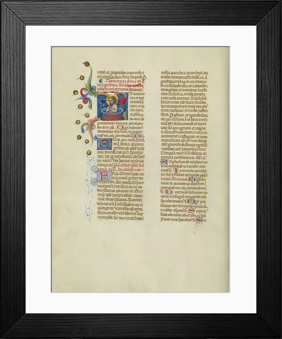 Framed Print : Initial I: Saint John the Evangelist in a Vat of Boiling Oil; Missal, between about 1389 and 1400. Creator: Master of the Brussels Initials Framed Print : Initial I: Saint John the Evangelist in a Vat of Boiling Oil; Missal, between about 1389 and 1400. Creator: Master of the Brussels Initials