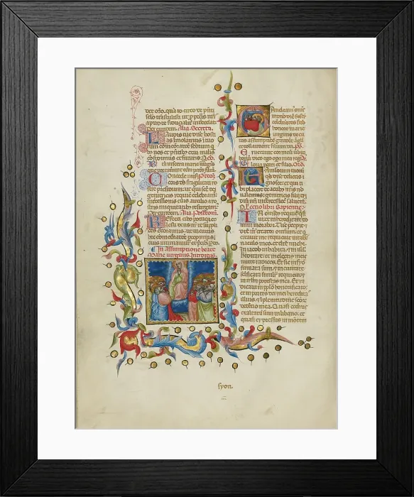 Framed Print : The Assumption of the Virgin: Initial G: Saint Thomas Receiving the... between about 1389 and 1400. Creator: Master of the Brussels Initials
