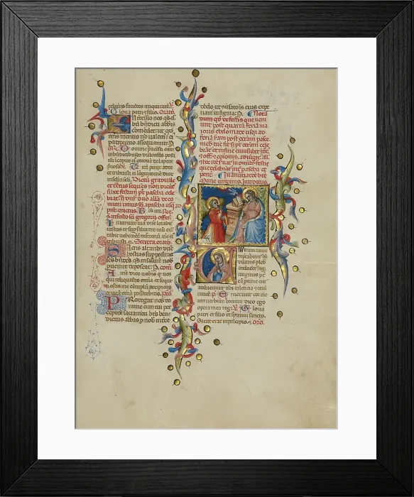 Framed Print : The Annunciation: Initial V: The Virgin in Prayer; Missal, between about 1389 and 1400. Creator: Master of the Brussels Initials Framed Print : The Annunciation: Initial V: The Virgin in Prayer; Missal, between about 1389 and 1400. Creator: Master of the Brussels Initials