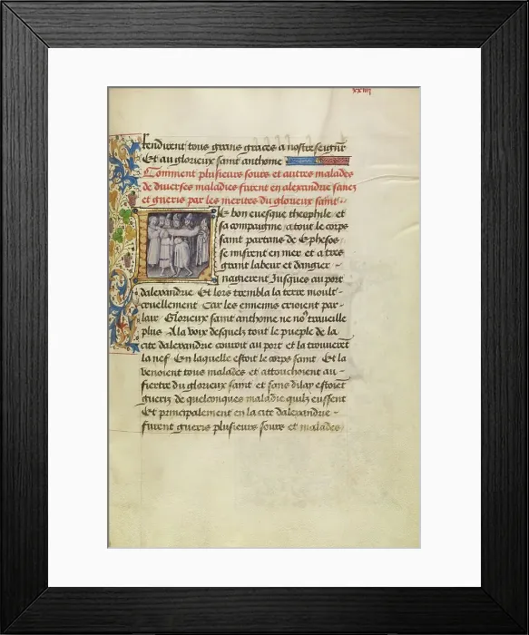 Framed Print : Initial L: The Sick in Alexandria Are Healed after Touching the Body of Saint Anthony, about 1465-70 Creators: Master of the Brussels Romuleon, Workshop of the Master of the Brussels Romuleon Framed Print : Initial L: The Sick in Alexandria Are Healed after Touching the Body of Saint Anthony, about 1465-70 Creators: Master of the Brussels Romuleon, Workshop of the Master of the Brussels Romuleon
