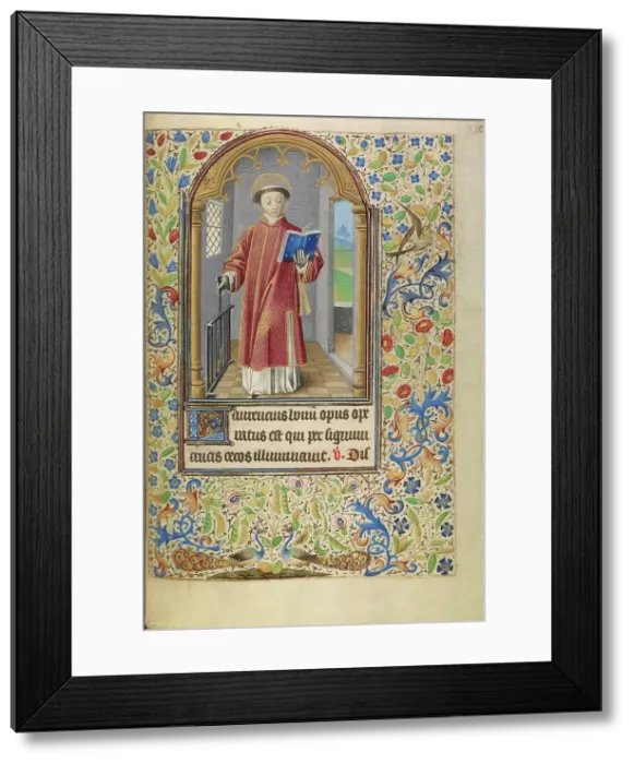 Framed Print : Saint Lawrence with a Book and a Gridiron; Book of Hours, about 1466-1470. Creator: Master of Jacques of Luxembourg Framed Print : Saint Lawrence with a Book and a Gridiron; Book of Hours, about 1466-1470. Creator: Master of Jacques of Luxembourg