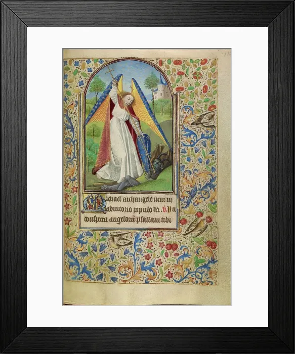 Framed Print : Saint Michael Battling the Devil; Book of Hours, about 1466-1470. Creator: Master of Jacques of Luxembourg Framed Print : Saint Michael Battling the Devil; Book of Hours, about 1466-1470. Creator: Master of Jacques of Luxembourg