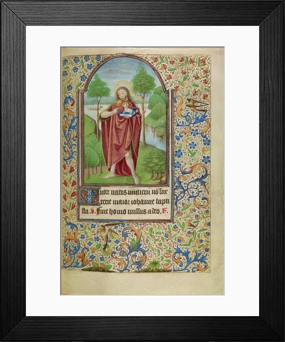 Framed Print : Saint John the Baptist Pointing to the Lamb of God; Book of Hours, about 1466-1470. Creator: Master of Jacques of Luxembourg Framed Print : Saint John the Baptist Pointing to the Lamb of God; Book of Hours, about 1466-1470. Creator: Master of Jacques of Luxembourg