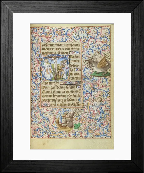 Framed Print : Initial S: The Crucifixion with the Virgin's Heart Pierced by a Sword; Hours of Simon de Varie, 1455 Creator: Master of Jean Rolin II Framed Print : Initial S: The Crucifixion with the Virgin's Heart Pierced by a Sword; Hours of Simon de Varie, 1455 Creator: Master of Jean Rolin II