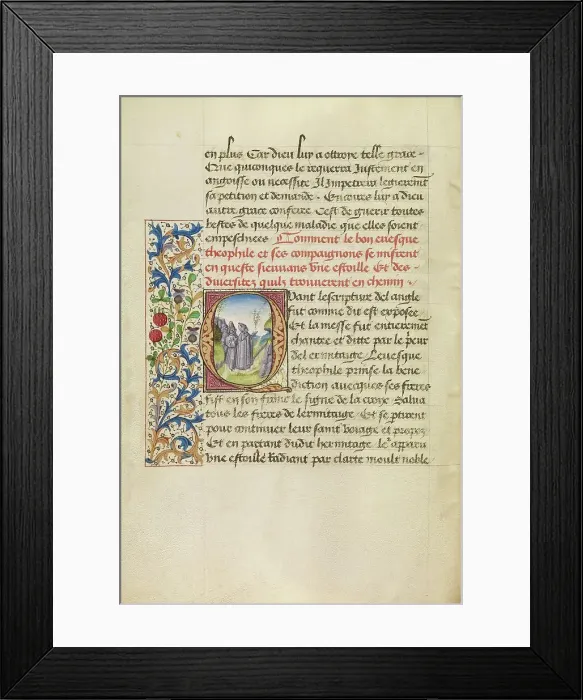 Framed Print : Initial Q: Bishop Theophilus Beholding the Stars which Will Lead Him to the Tomb... about 1465-1470 Creators: Master of the Brussels Romuleon, Workshop of the Master of the Brussels Romuleon Framed Print : Initial Q: Bishop Theophilus Beholding the Stars which Will Lead Him to the Tomb... about 1465-1470 Creators: Master of the Brussels Romuleon, Workshop of the Master of the Brussels Romuleon